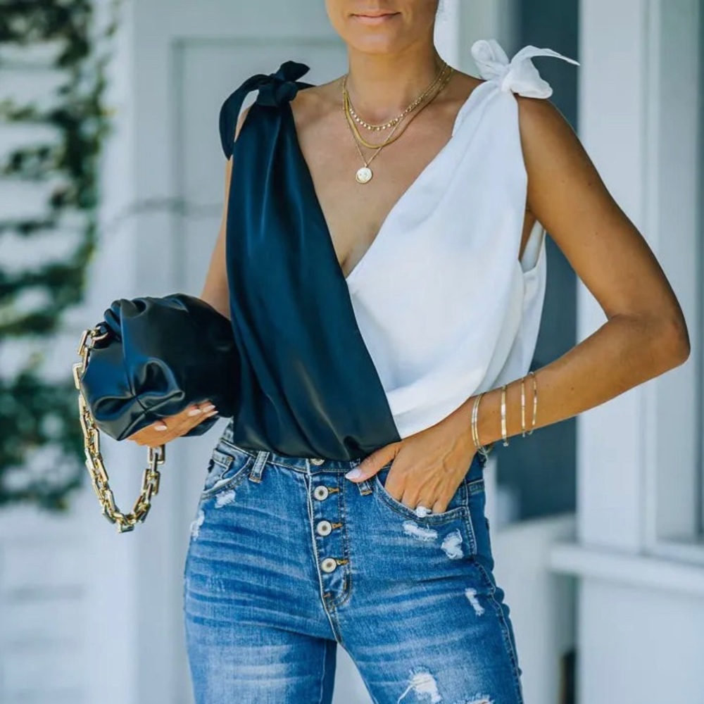 SATIN DRAPE TIE BODYSUIT